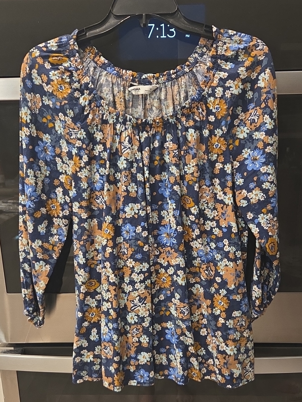 Sonoma Navy Floral Tunic with Mustard Accents